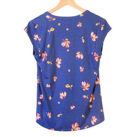 Daniel Rainn Women’s Small Blue Floral Blouse Short Sleeve Split Neck Top - Picture 3 of 8